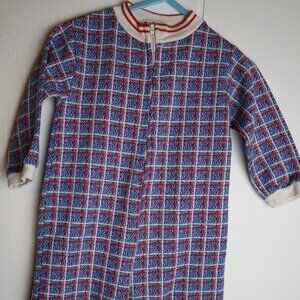 Vtg Healthtex 70s Blue Red Plaid Romper One Pc Long Sleeve Pant Outfit Boys 24M